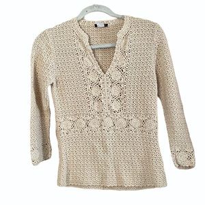 J. Crew Ivory Crochet Sweater Size Small
